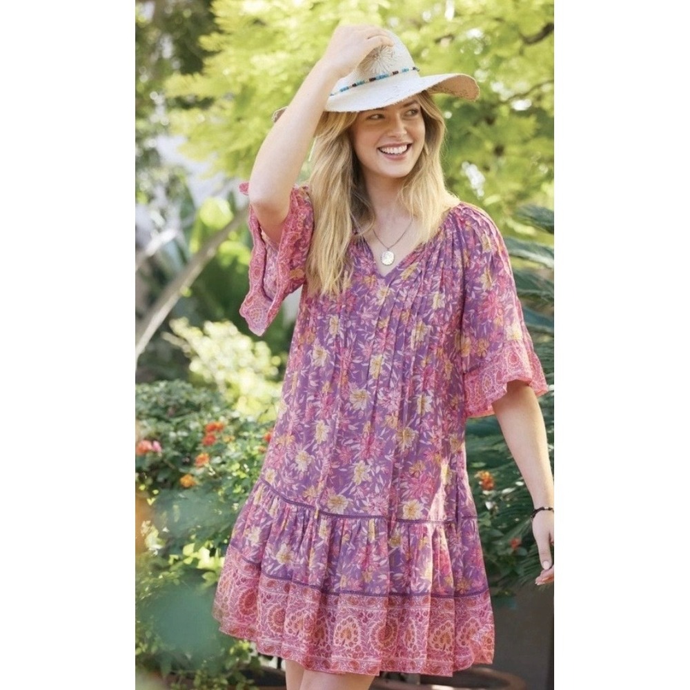 Sundance Aisha Berry Mini Dress Pink Purple Women Size Small Babydoll Boho Cute